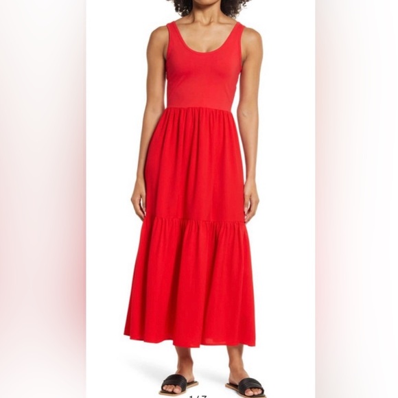 Nordstrom Dresses & Skirts - Nordstrom Mixed Media Scoop Neck Maxi Dress Tiered Small